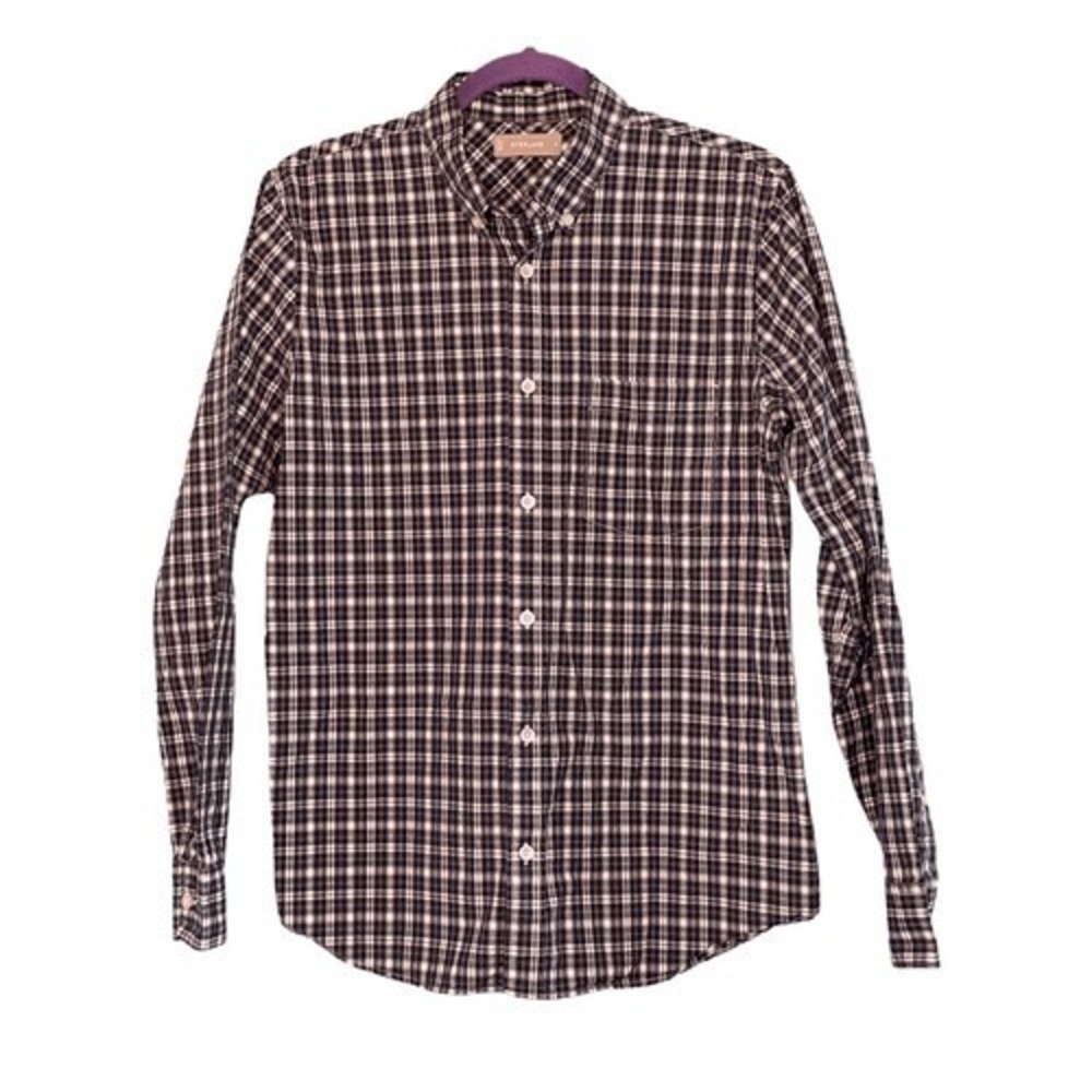 Everlane Tartan Plaid Oxford Button Down Shirt Navy Blue‎ White Long Sleeve M